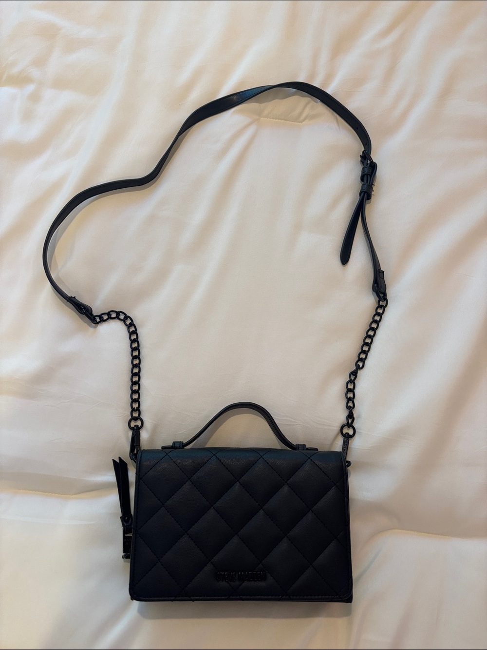 Steve Madden Black Quilted Crossbody Bag with Chain Strap